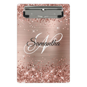 Mini Porte-bloc Rose Gold Pailleté Monogramme Élégant