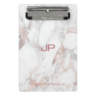 Mini Porte-bloc Rose Marbre blanc Or Moderne Monogramme Élégant