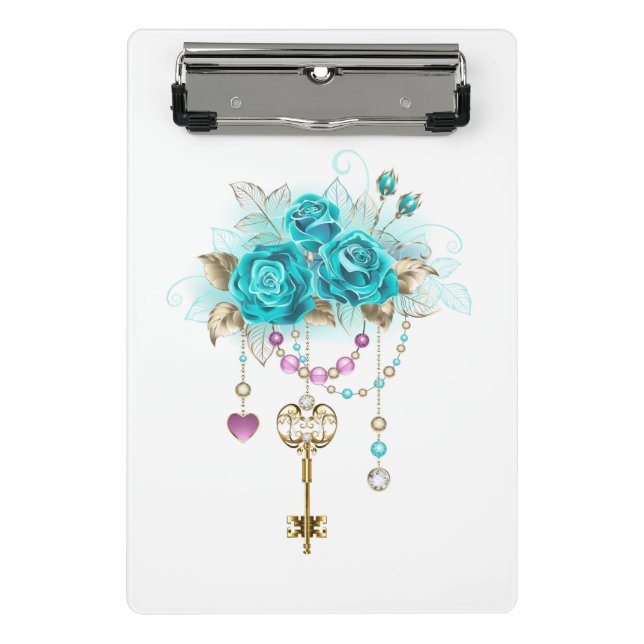 Mini Porte-bloc Roses turquoise avec touches (Devant)