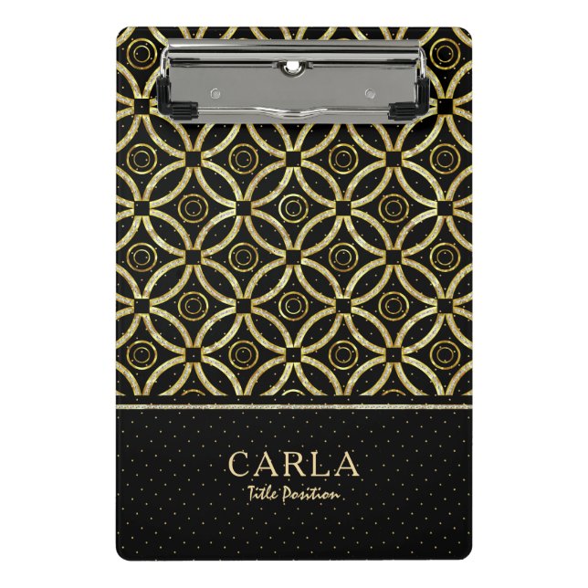 Mini Porte-bloc Sparkling or texture sur motif géométrique noir (Devant)