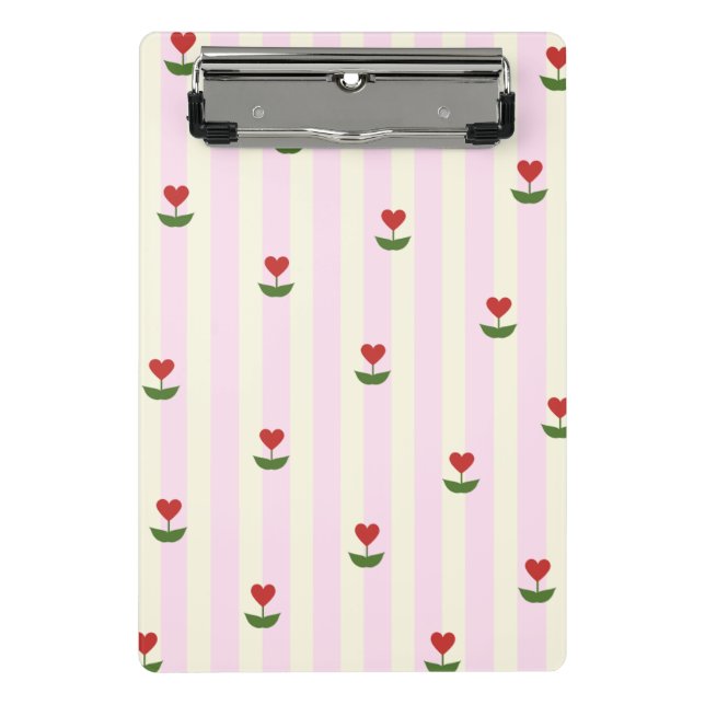Mini Porte-bloc Sweet Heart Flower Pattern – Soft Pink Striped  (Devant)