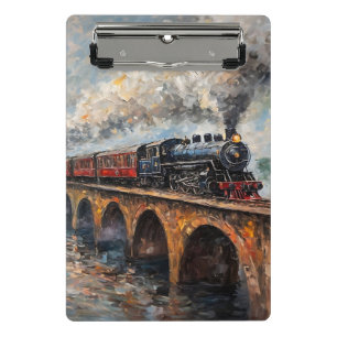 Mini Porte-bloc Train à vapeur sur un pont - Peinture à l'huile