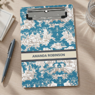 Mini Porte-bloc Turquoise Bleu Français Toile de Jouy Monogramme