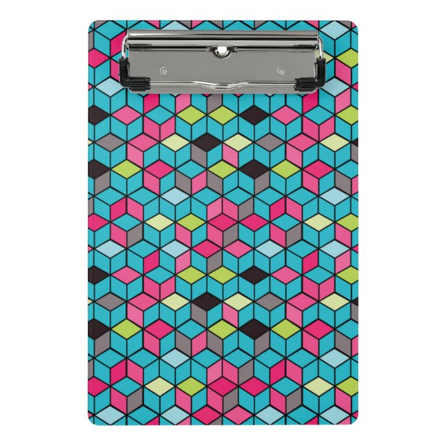 Mini Porte-bloc Turquoise et motif rose de cube (Devant)