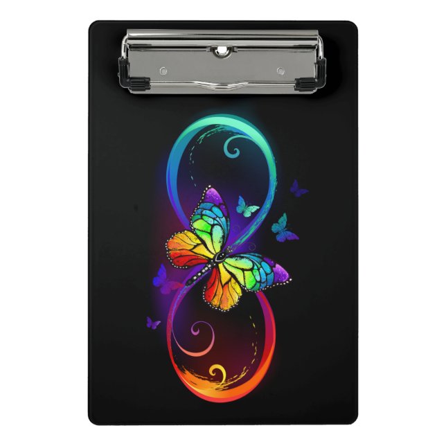Mini Porte-bloc Vibrant infinity with rainbow butterfly on black (Devant)