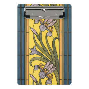Mini Porte-bloc Vitrail Art Nouveau Fleur d'Iris Bleu Or