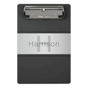 Mini Porte-bloc Votre nom et votre monogramme   Gris & Faux Silver