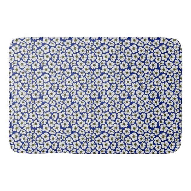 Mini-Print-Blumen auf Blau  Badematte (Vorderseite)