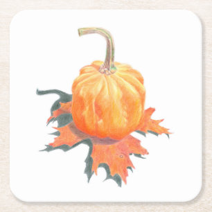 Mini Pumpkin auf Eichenholz Rechteckiger Pappuntersetzer