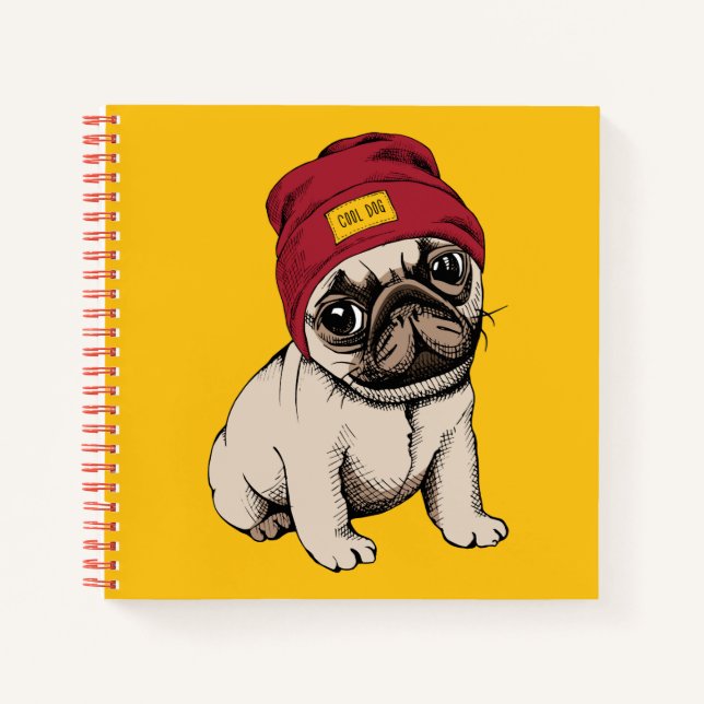 Mini Puppy Hipster Mops Notizbuch (Vorderseite)