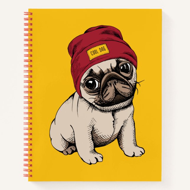 Mini Puppy Hipster Mops Notizbuch (Vorderseite)