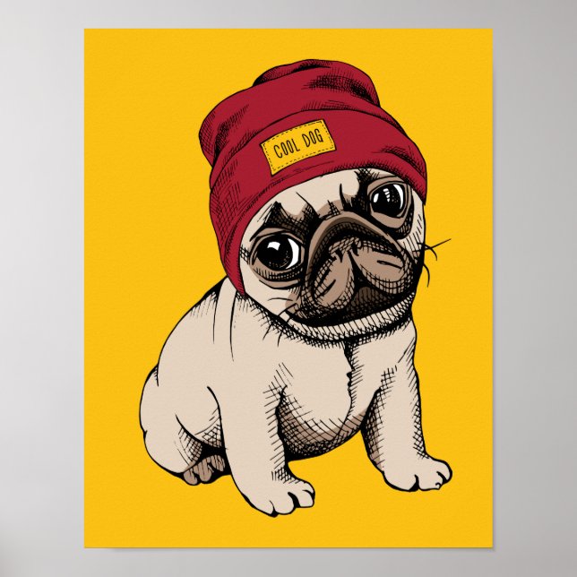 Mini Puppy Hipster Mops Poster (Vorne)