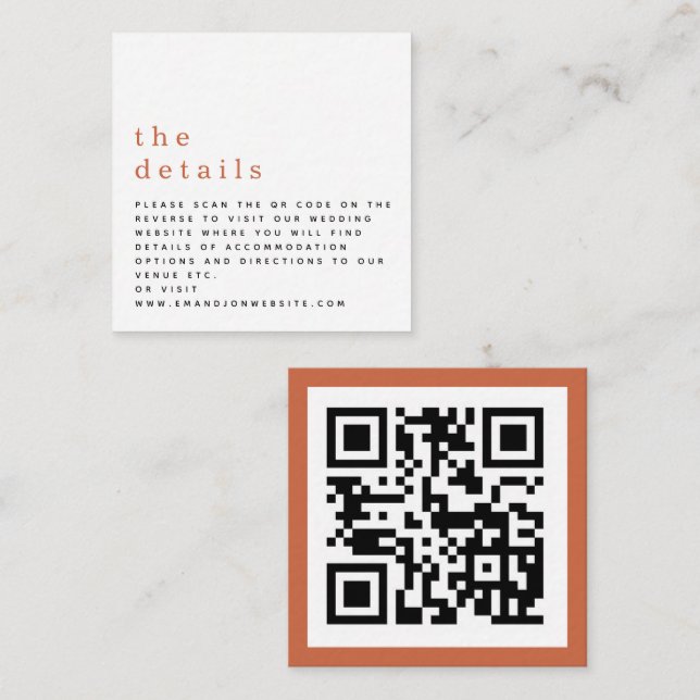 MINI QR Code Terracotta Wedding Details Begleitkarte (Vorne/Hinten)