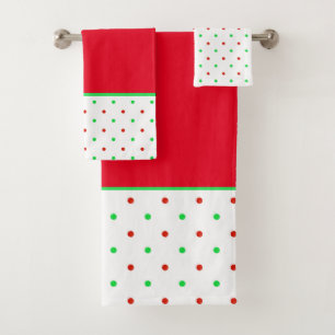 Mini Red and Green Watercolor Polka Dots Badhandtuch Set