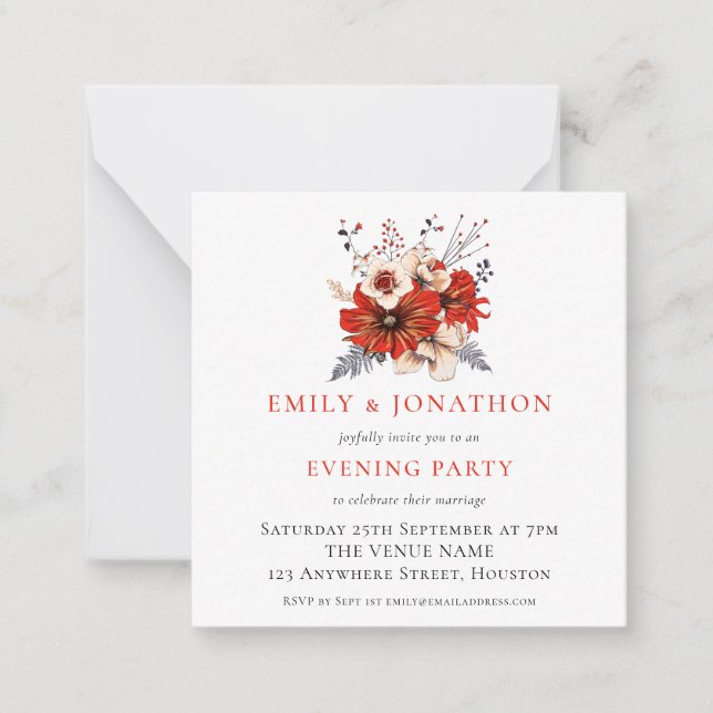 MINI | Red Florals Mariage Invitation de soirée (Devant)