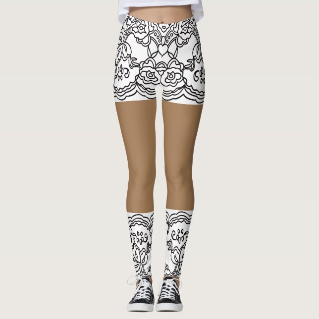 Mini-Rock-Spitzen Beige Leggings-XS-XL Leggings (Vorderseite)