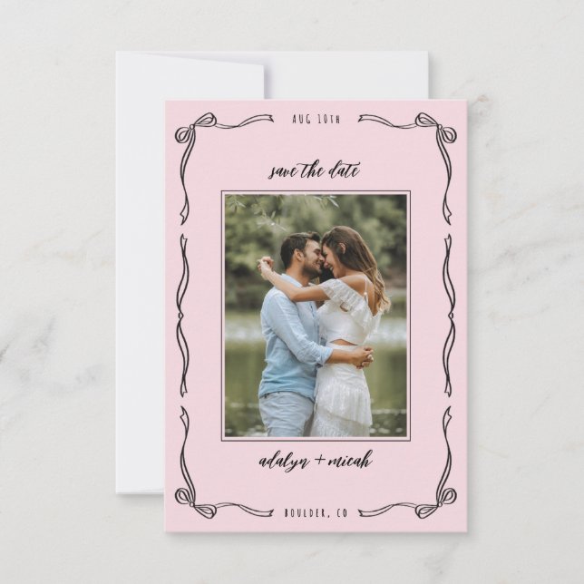 Mini rosa verspielte Schleife Multi-Foto RSVP Karte (Vorderseite)