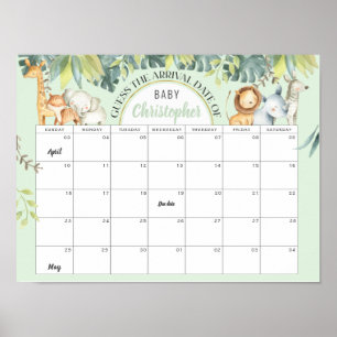 Mini Safari niedlicher Dschungel Baby Dusche Kalen Poster