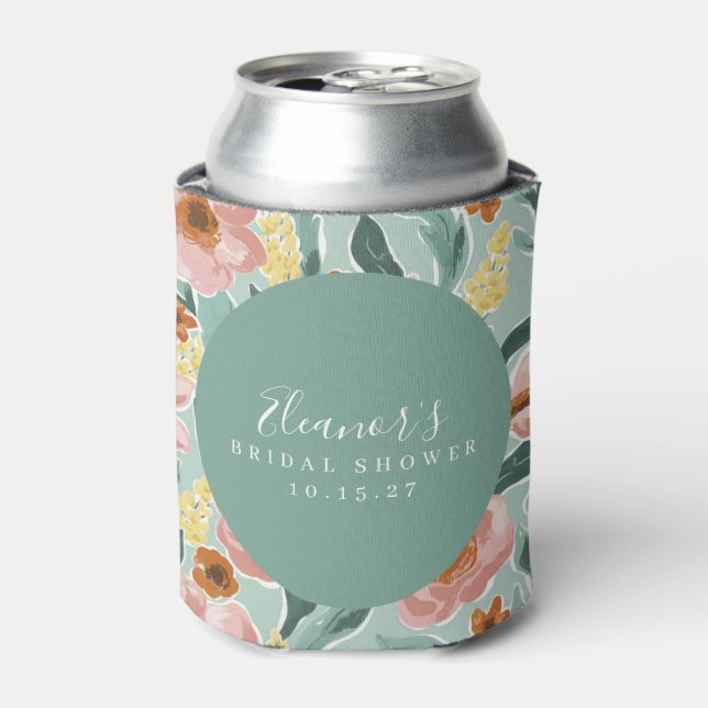 Mini Sage Pink Floral Script Brautparty Custom Dosenkühler (Kanne Vorderseite)