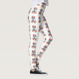 Mini Schnauzer Blume Rosa Gelbpfirsichfarben Leggings