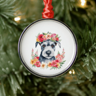 Mini Schnauzer Pink Blume Kronengelb Ornament Aus Metall