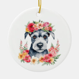 Mini Schnauzer Pink Blume Kronengelb Ornament Aus Metall