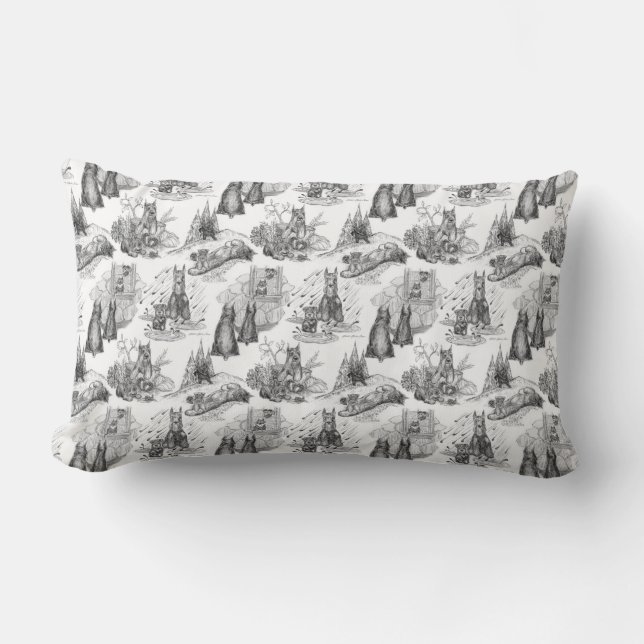 MINI SCHNAUZER Terrier Black Toile w/Gingham Lendenkissen (Vorderseite)
