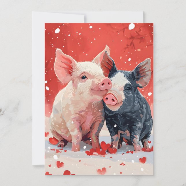 Mini-Schweine Valentinstag Feiertagskarte (Vorderseite)