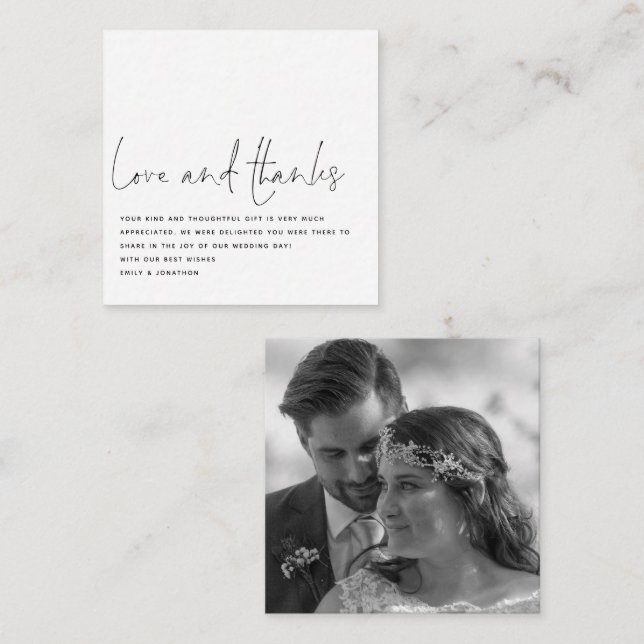 MINI Script Schwarz-weißes neu verheiratetes Foto  Mitteilungskarte (Vorne/Hinten)