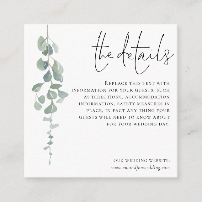 MINI Simple Eucalyptus Wedding Details Umschließun Begleitkarte (Vorderseite)