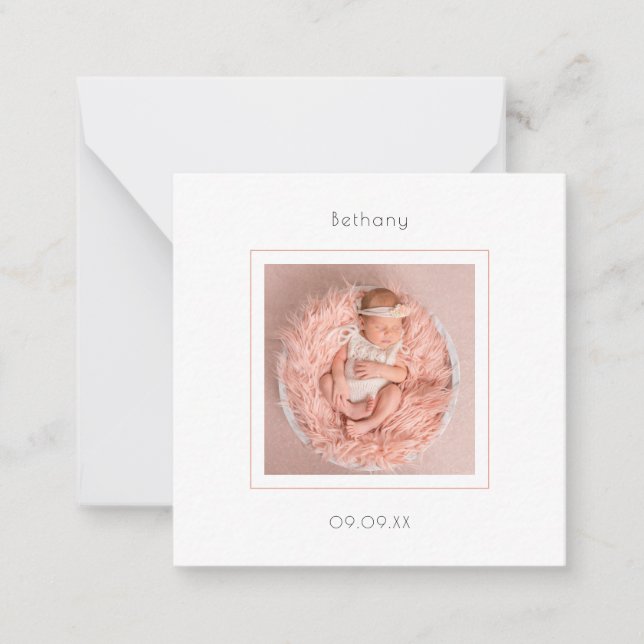 MINI Simple Foto Baby Girl Geburtsankündigung Mitteilungskarte (Vorderseite)