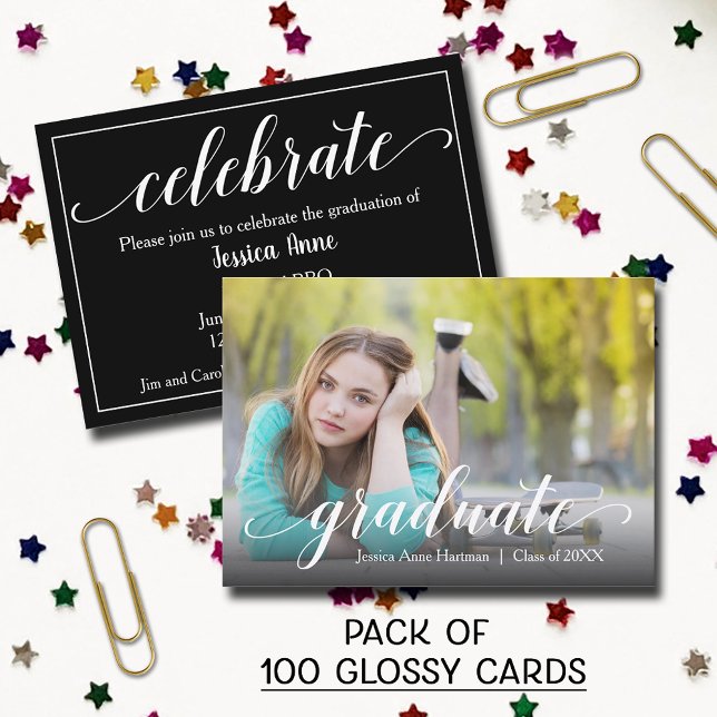 MINI Size Abschluss Foto Glossy Einladungskarten Visitenkarte (SOLD BY PACK OF 100 CARDS - MINI 3.5" x 2.5" Photo glossy graduation glossy invitations)