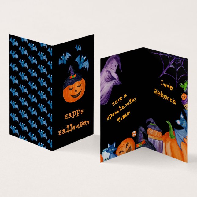 MINI SIZE Halloween-Klassenkarte Spooky Happy Happ Visitenkarten (Innenseite und Außenseite)