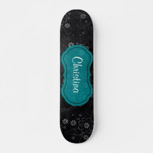 Mini Skateboard Floral Noir