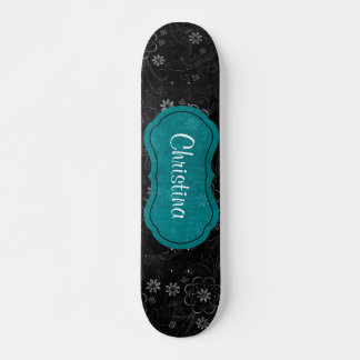 Mini Skateboard Floral Noir