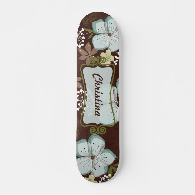Mini Skateboard Hawaiian Blue Flowers (Vorne)