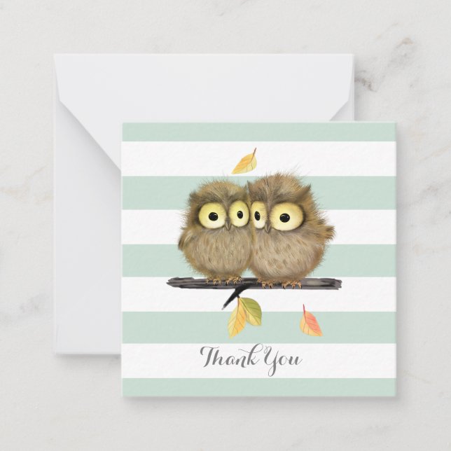 Mini Stripes Baby Owls Danke Notiz Karte (Vorderseite)
