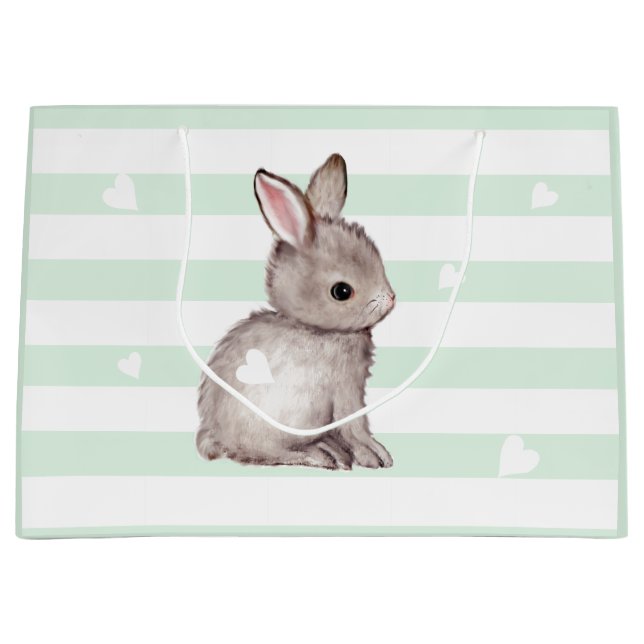 Mini Stripes Heart Gray Bunny Gift Bag Große Geschenktüte (Vorderseite)