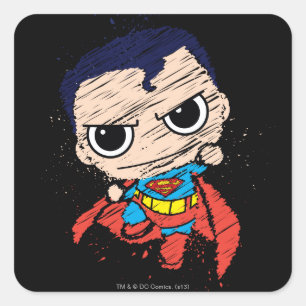 Mini Superman Sketch - Fliegen Quadratischer Aufkleber