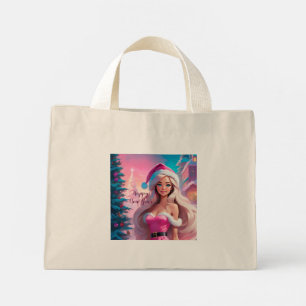 Mini Tote Bag Belle fille de Noël rose 01