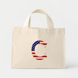 Mini Tote Bag C Monogramme superposé sur le drapeau américain tc