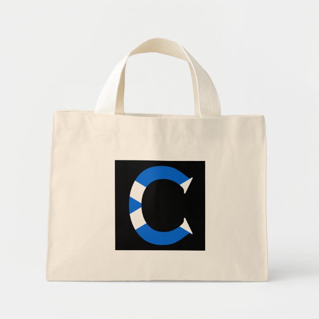 Mini Tote Bag C Monogramme superposé sur le drapeau écossais (Devant)