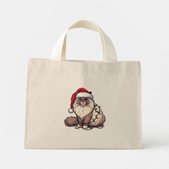 Mini Tote Bag Chat de Noël Ragdoll, chaton de Noël Père Noël Rag (Dos)