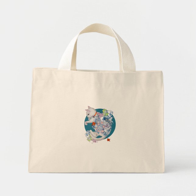 Mini Tote Bag Chat en vert (Devant)