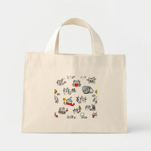 Mini Tote Bag Chats amusants, lait et magie.