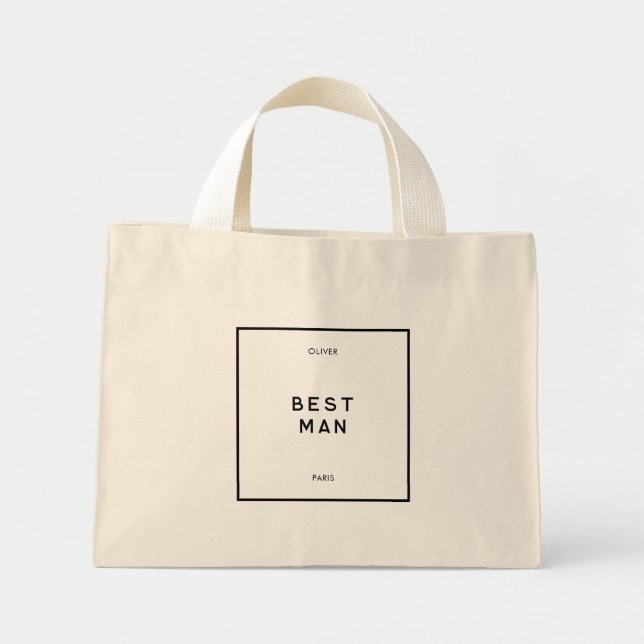 Mini Tote Bag Chic Minimal Français Noir & Blanc Meilleur Homme (Devant)