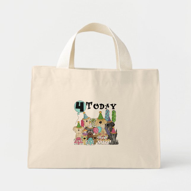 Mini Tote Bag Chiots 4e anniversaire Bash Tshirts et cadeaux (Devant)
