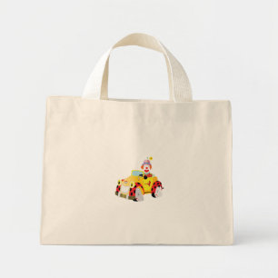 Mini Tote Bag clown joyeux conduit une voiture jaune lunatique