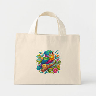 Mini Tote Bag Conception colorée d'oiseaux