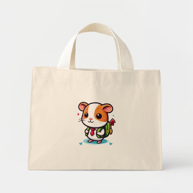 Mini Tote Bag Cute Little Guinea Pig et son retour à l'école (Devant)
